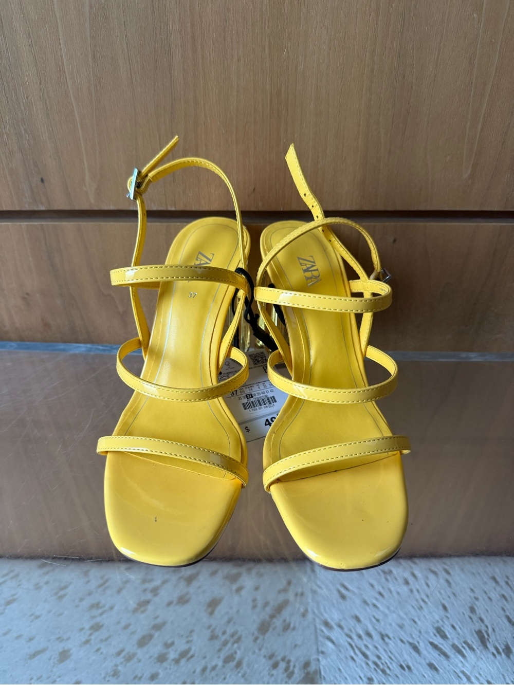 NWT Zara Yellow Triple-Strap Slingback Sandals with Clear Heel size 37